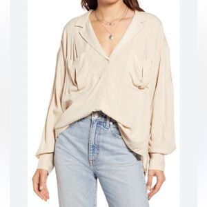 Free People Women’s Cream Blouse oversized 100% Viscose Size M